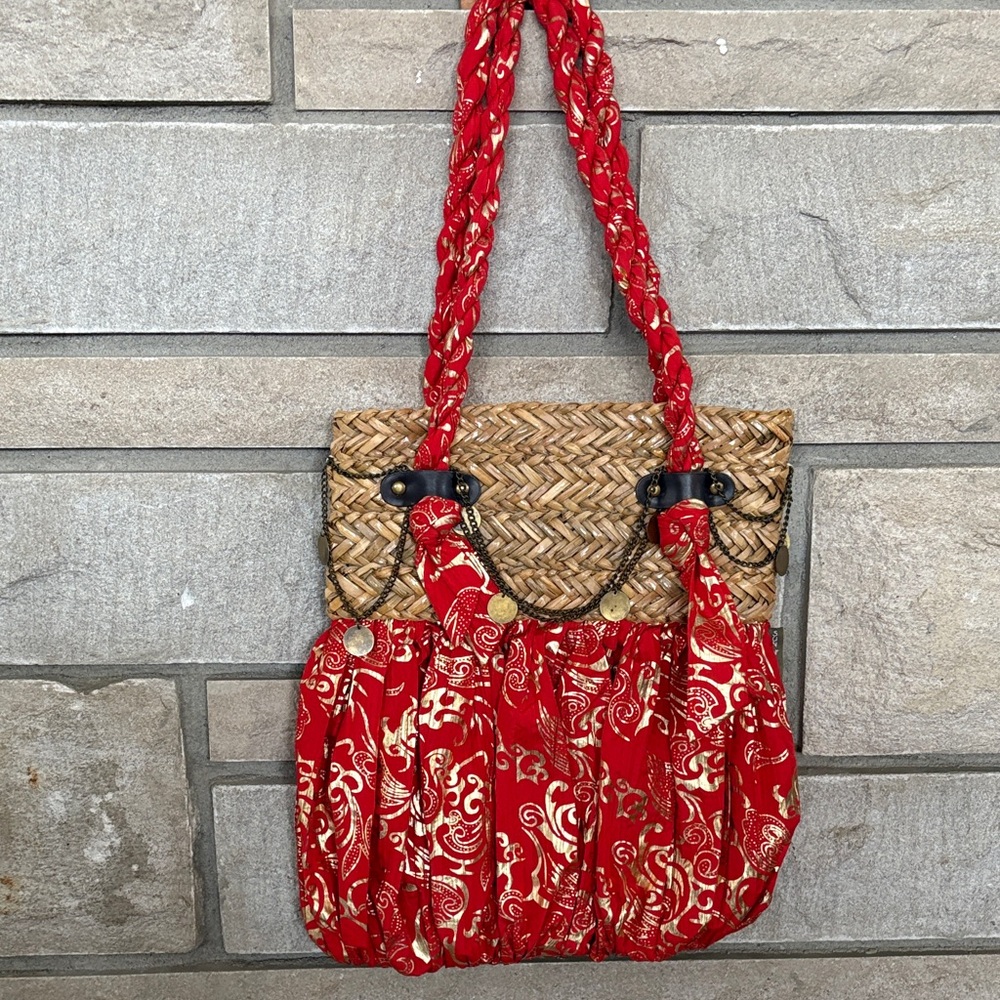 Sun N Sand Red, Gold and Woven Shoulder Bag